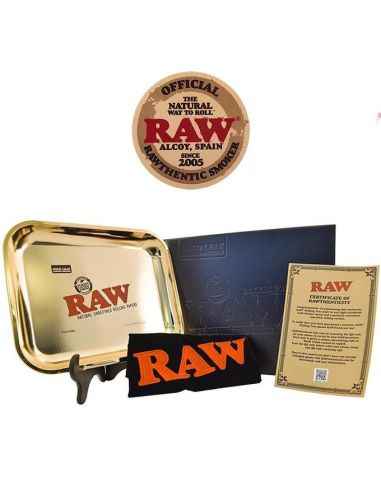 Bandeja Raw Edicion Limitada Gold 24K, Chapada en Oro y Alta Calidad